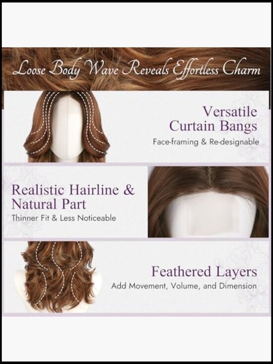 Short Wavy Layered Wig with Curtain Bangs - Shoulder Length Lace Front